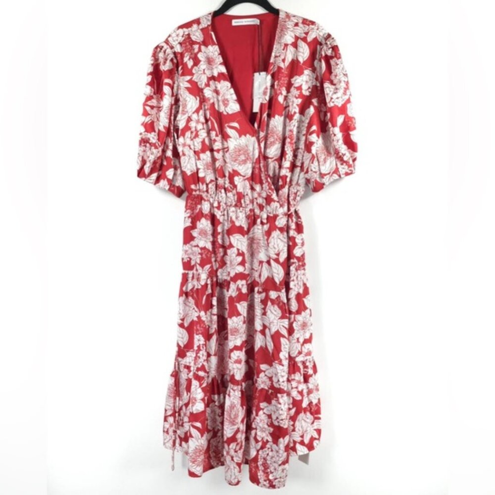 NWT REBECCA MINKOFF Mary Wrap Up Tie‎ Floral Flowy Midi Dress MEDIUM - Picture 4 of 14
